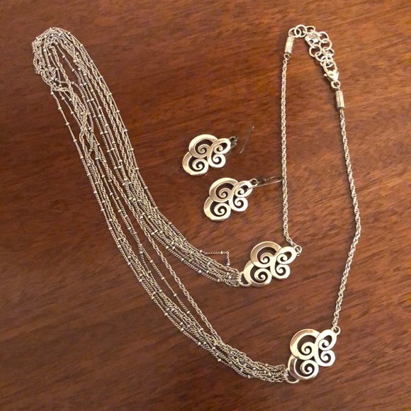 Brighton retired long length multi chain swirl link necklace & earrings - Picture 7 of 16